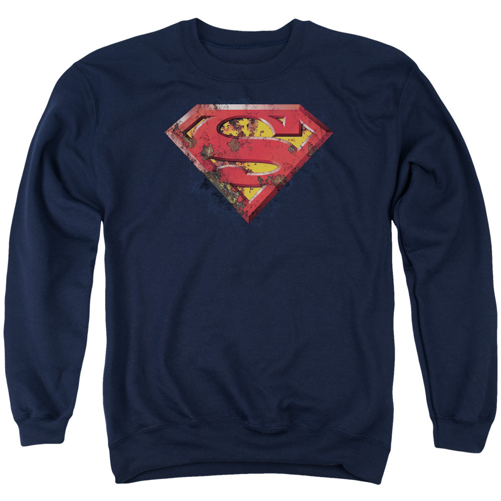 SUPERMAN/RUSTED SHIELD - ADULT CREWNECK SWEATSHIRT - NAVY