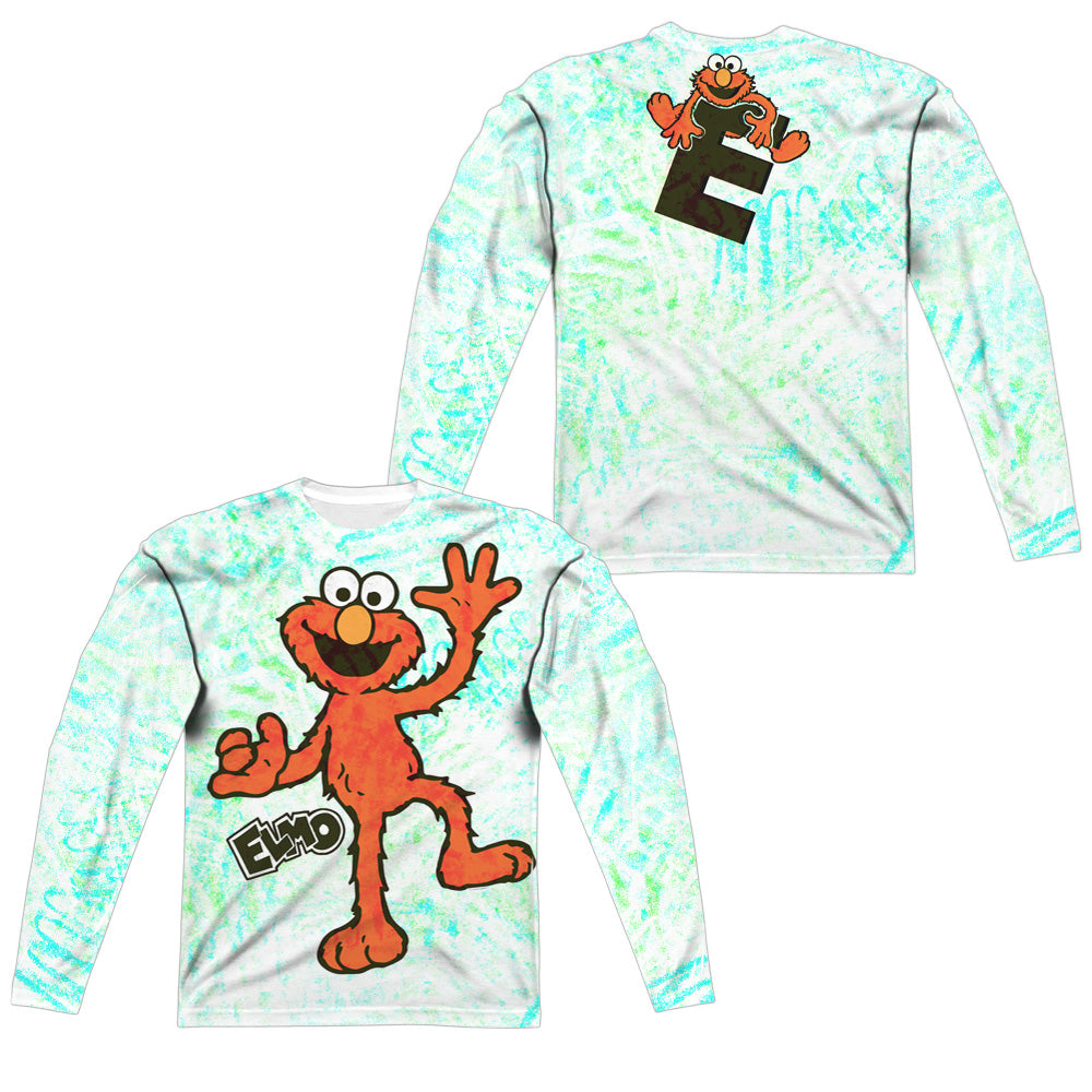 SESAME STREET/ELMO SCRIBBLE (FRONT/BACK PRINT) - L/S ADULT POLY CREW  - MULTI