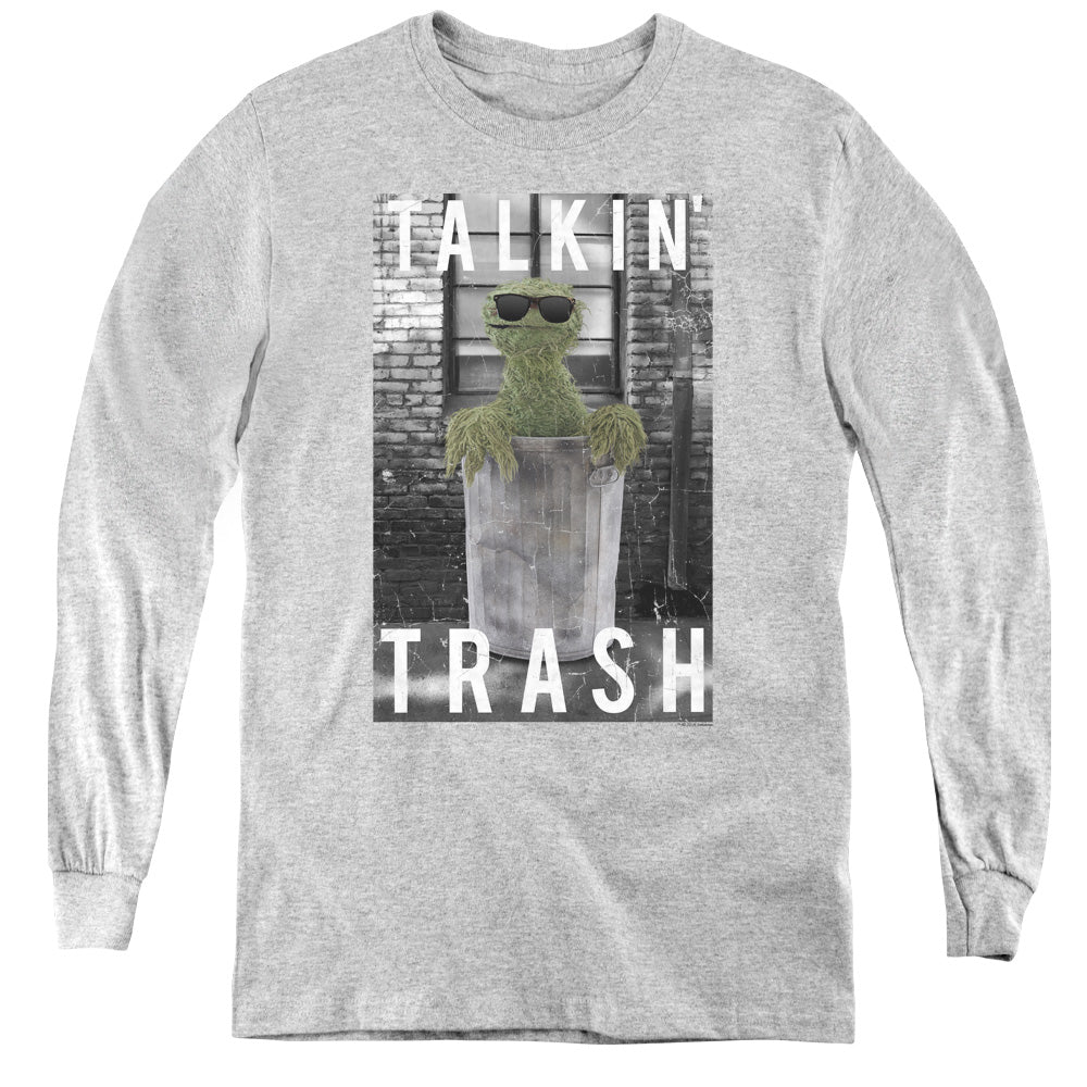 SESAME STREET/TALKIN TRASH - YOUTH LONG SLEEVE TEE - ATHLETIC HEATHER
