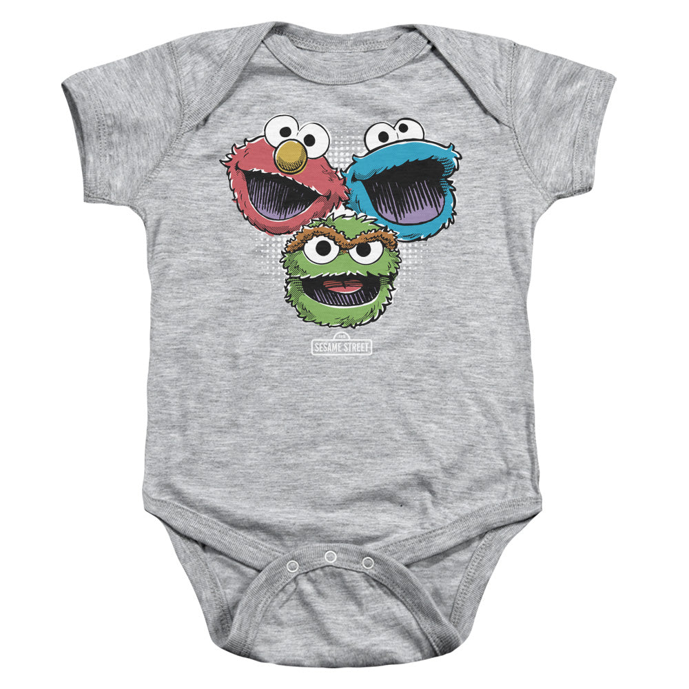 SESAME STREET/HALFTONE HEADS - INFANT SNAPSUIT - ATHLETIC HEATHER