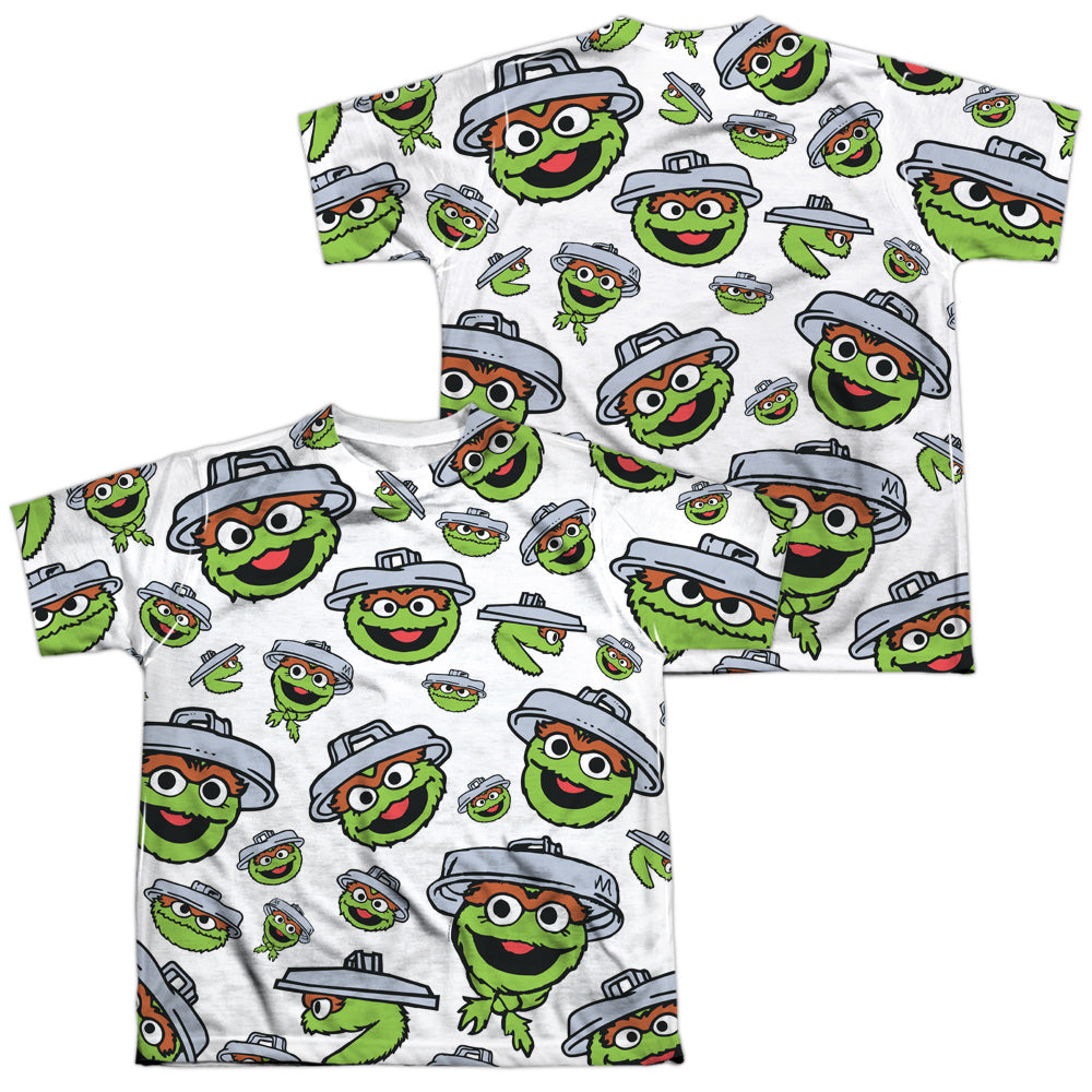 SESAME STREET/OSCAR FACE PATTERN (FRONT/BACK PRINT) - S/S YOUTH POLY CREW - MULTI