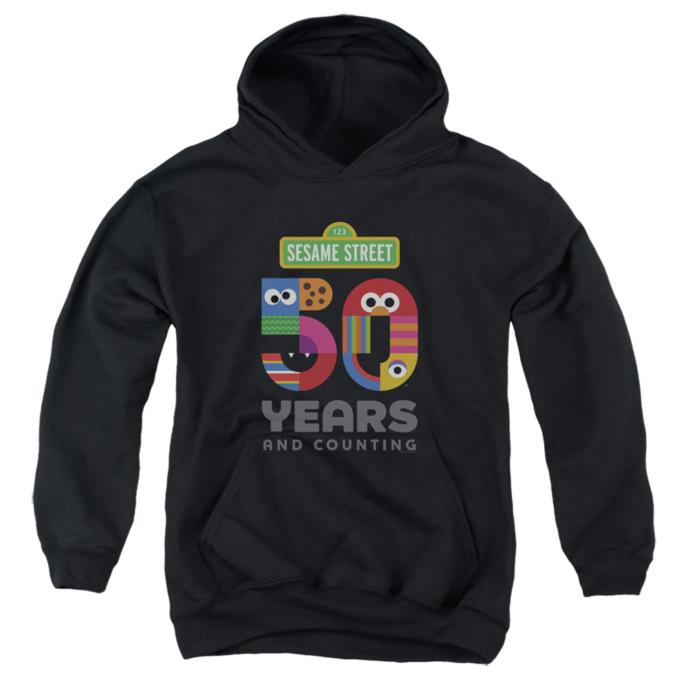 SESAME STREET/50 YEARS LOGO - YOUTH PULLOVER HOODIE - BLACK