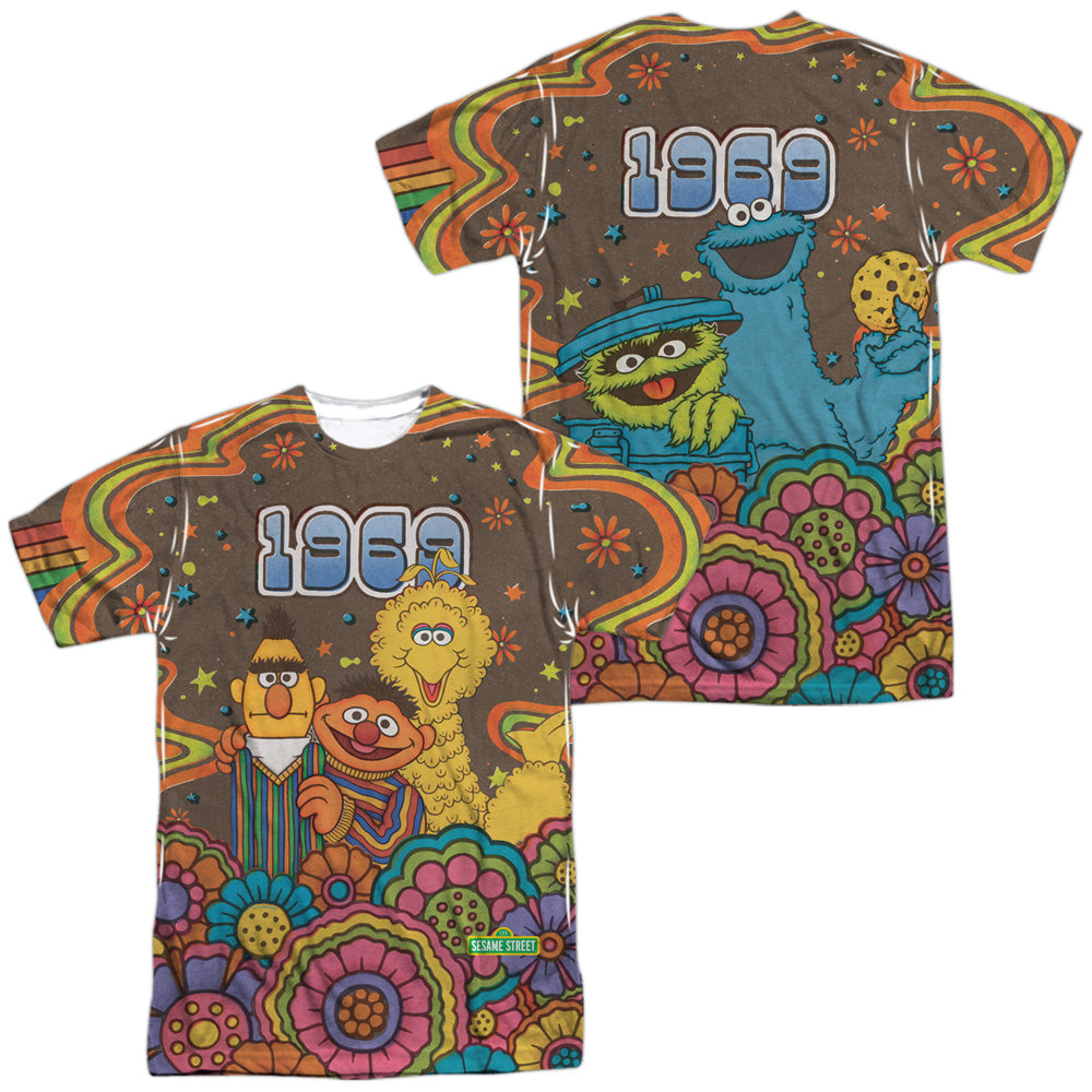 SESAME STREET/PSYCHEDELIC 69 (FRONT/BACK PRINT) - S/S ADULT POLY CREW - MULTI