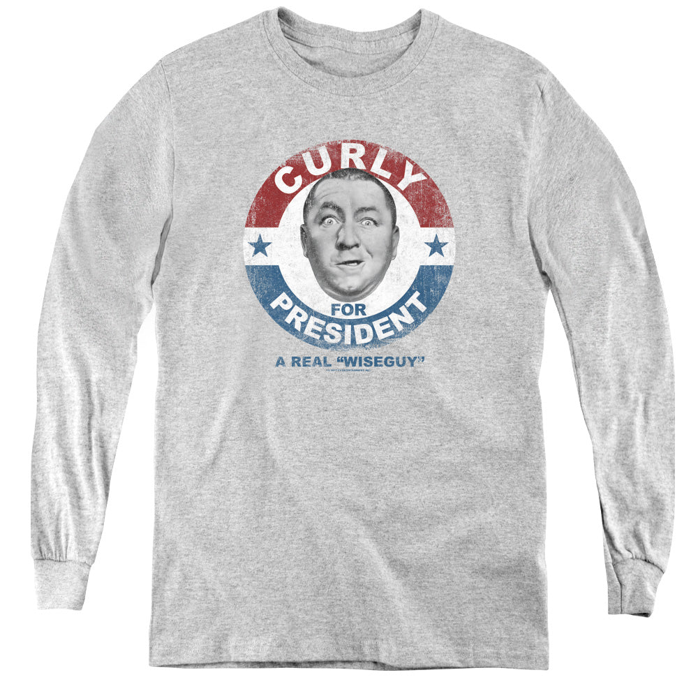 THREE STOOGES/CURLY FOR PRESIDENT - YOUTH LONG SLEEVE TEE - ATHLETIC HEATHER