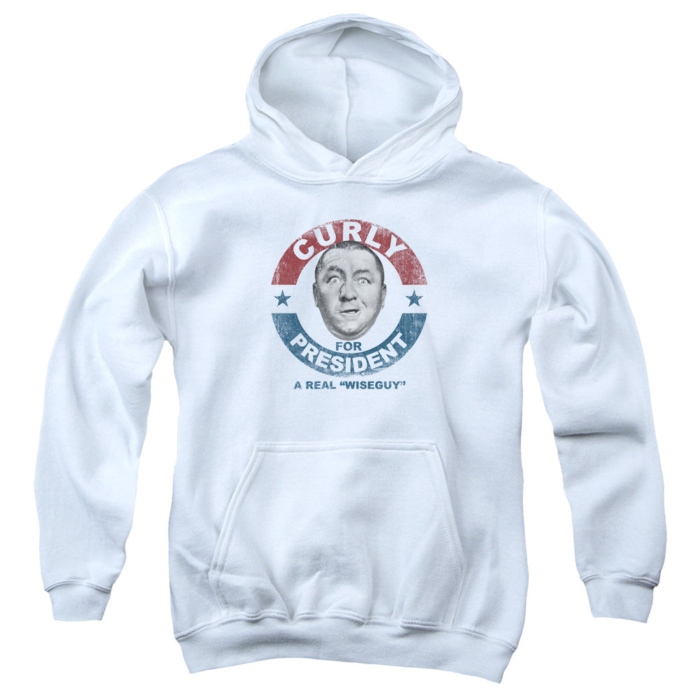 THREE STOOGES/CURLY FOR PRESIDENT -  YOUTH PULLOVER HOODIE  - WHITE
