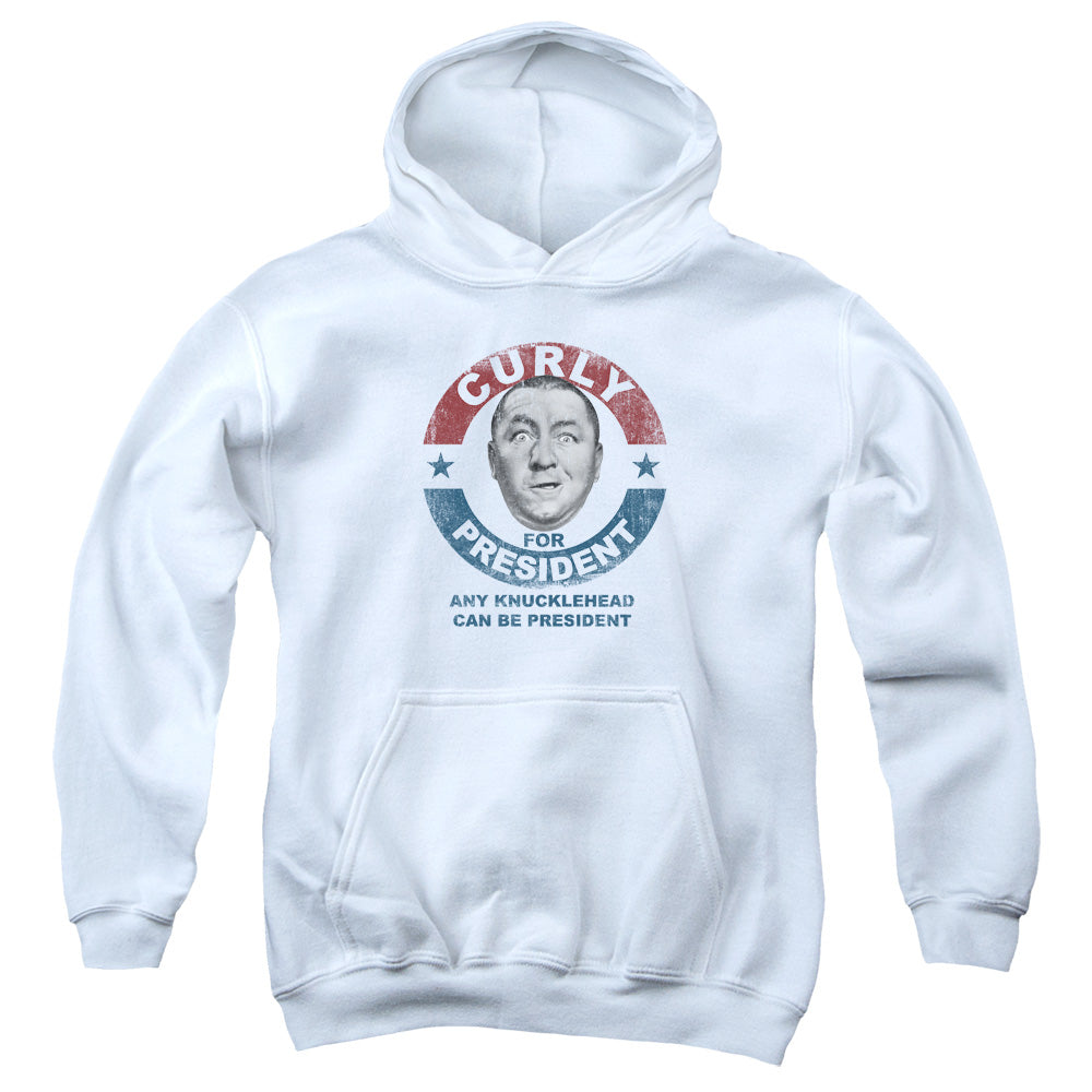 THREE STOOGES/CURLY FOR PRESIDENT - YOUTH PULLOVER HOODIE - WHITE