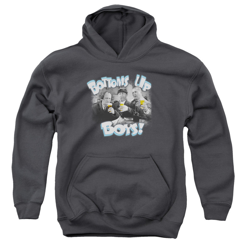 THREE STOOGES/BOTTOMS UP - YOUTH PULLOVER HOODIE - CHARCOAL