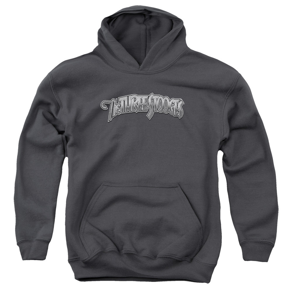 THREE STOOGES/METALLIC LOGO - YOUTH PULLOVER HOODIE - CHARCOAL