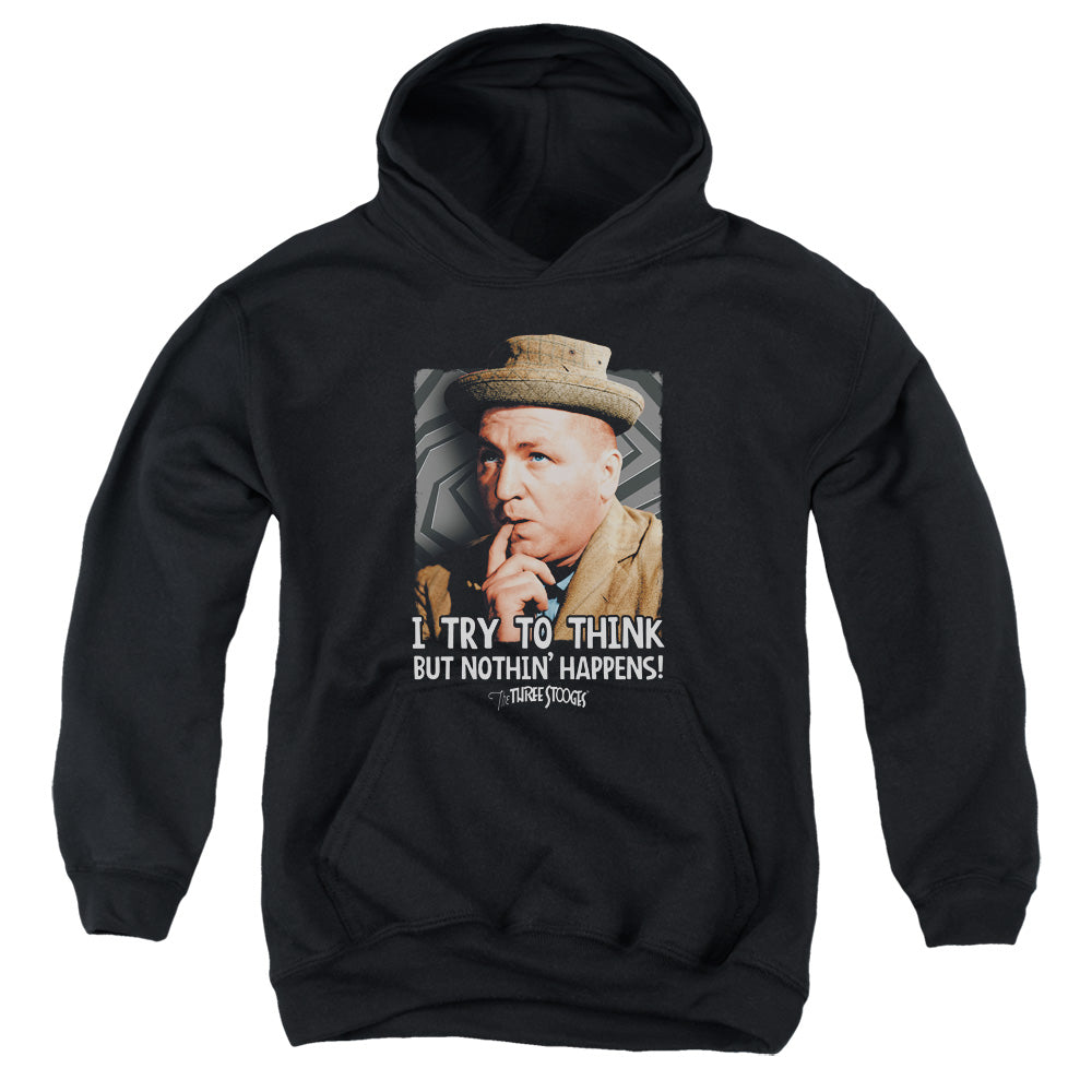 THREE STOOGES/TRY TO THINK - YOUTH PULLOVER HOODIE - BLACK