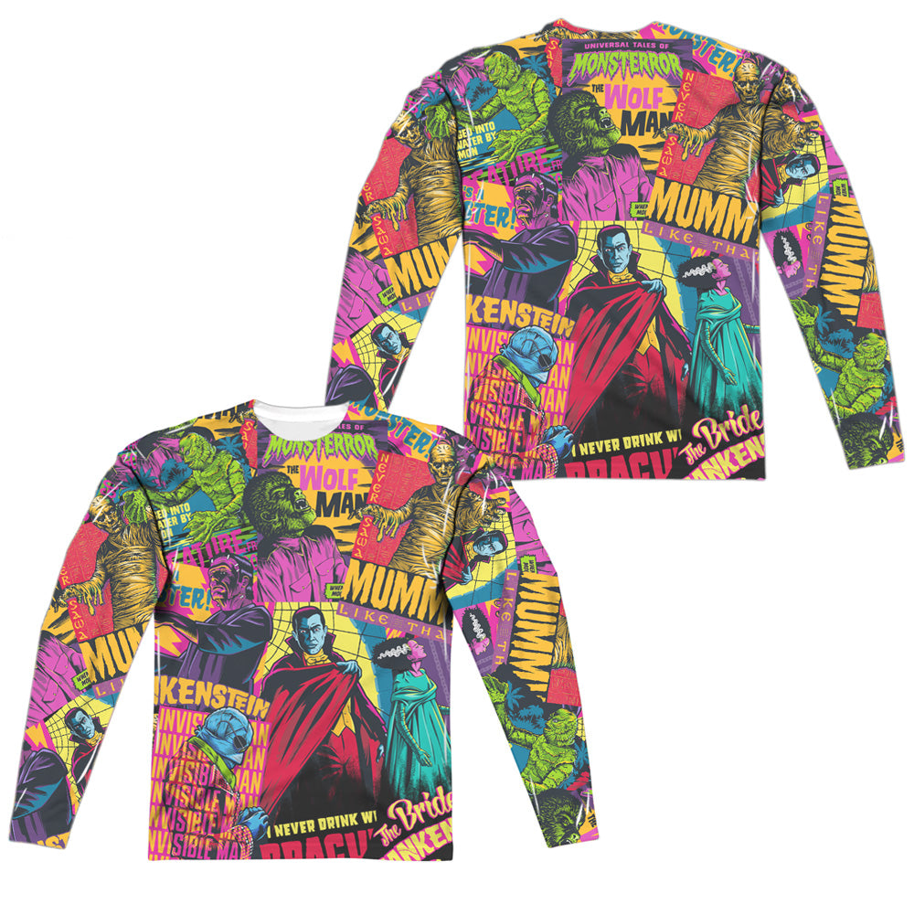 UNIVERSAL MONSTERS/POSTER MASH (FRONT/BACK PRINT) - L/S ADULT POLY CREW  - MULTI