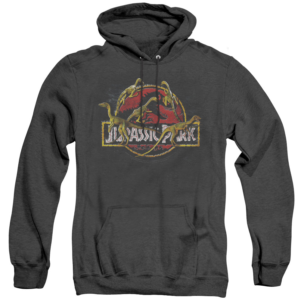 JURASSIC PARK/SOMETHING HAS SURVIVED - ADULT HEATHER HOODIE - BLACK