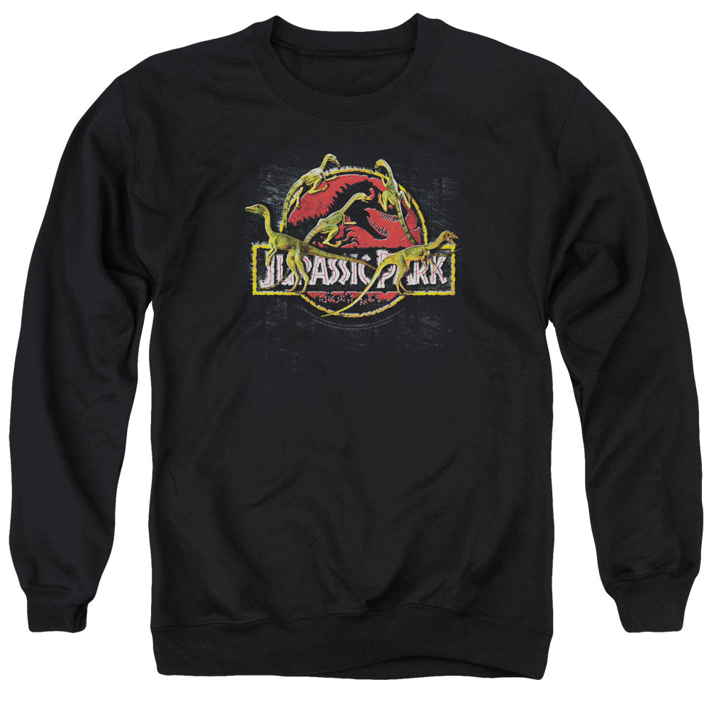 JURASSIC PARK/SOMETHING HAS SURVIVED - ADULT CREWNECK SWEATSHIRT - BLACK