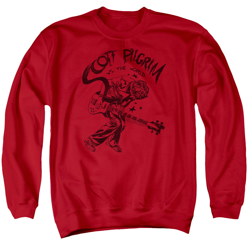 SCOTT PILGRIM/ROCKIN - ADULT CREWNECK SWEATSHIRT - RED