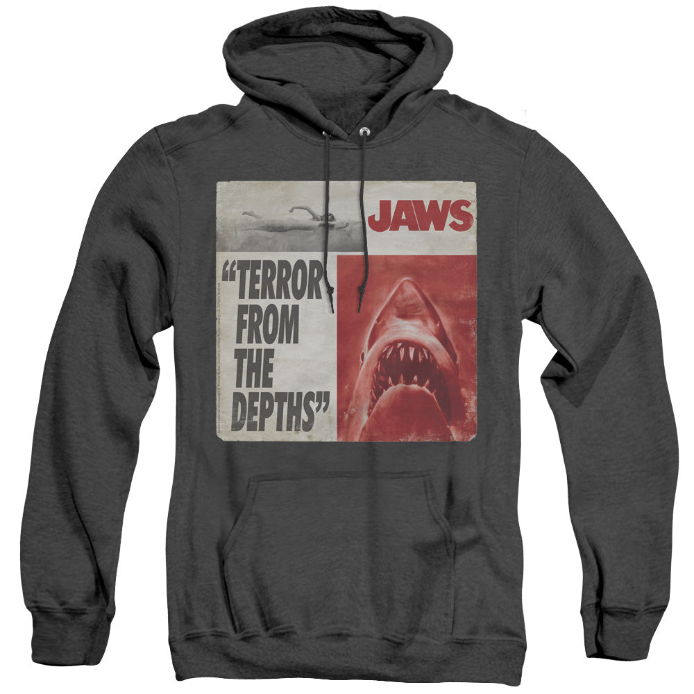 JAWS/TERROR - ADULT HEATHER HOODIE - BLACK