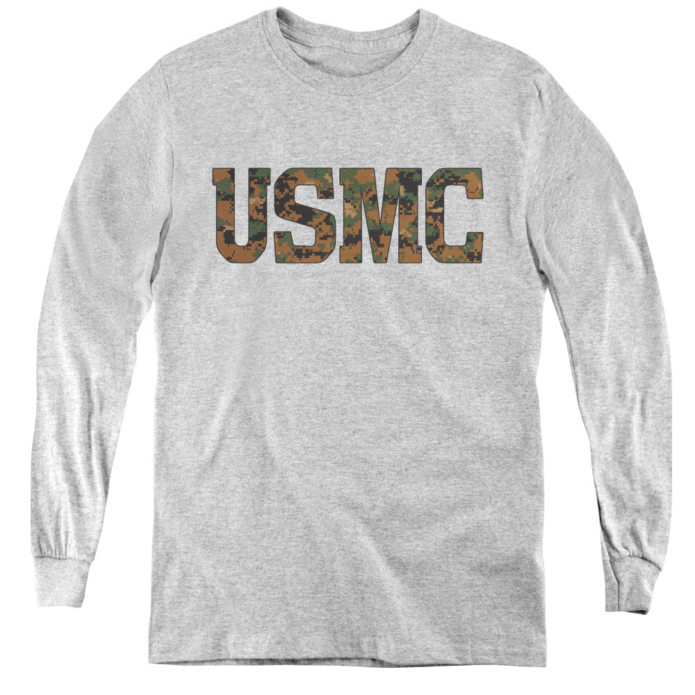 US MARINE CORPS/USMC CAMO FILL - YOUTH LONG SLEEVE TEE - ATHLETIC HEATHER