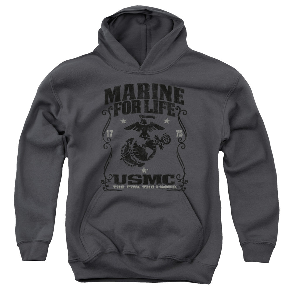US MARINE CORPS/FOR LIFE - YOUTH PULLOVER HOODIE - CHARCOAL