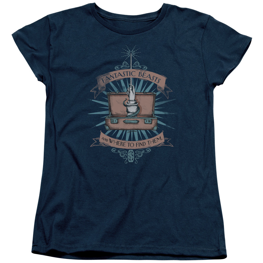 FANTASTIC BEASTS/BRIEFCASE - S/S WOMENS TEE - NAVY