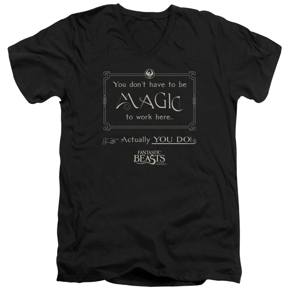 FANTASTIC BEASTS/MAGIC TO WORK HERE - S/S ADULT V-NECK 30/1 - BLACK