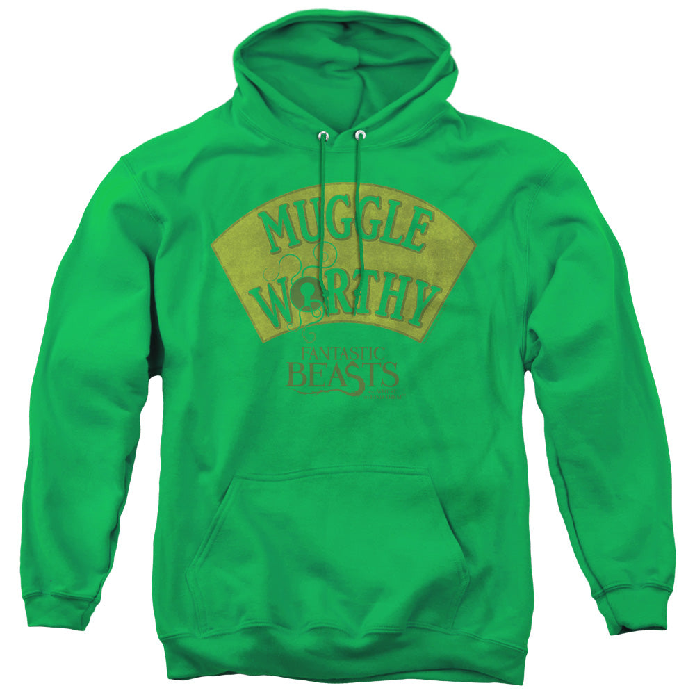FANTASTIC BEASTS/MUGGLE WORTHY - ADULT PULLOVER HOODIE - KELLY GREEN