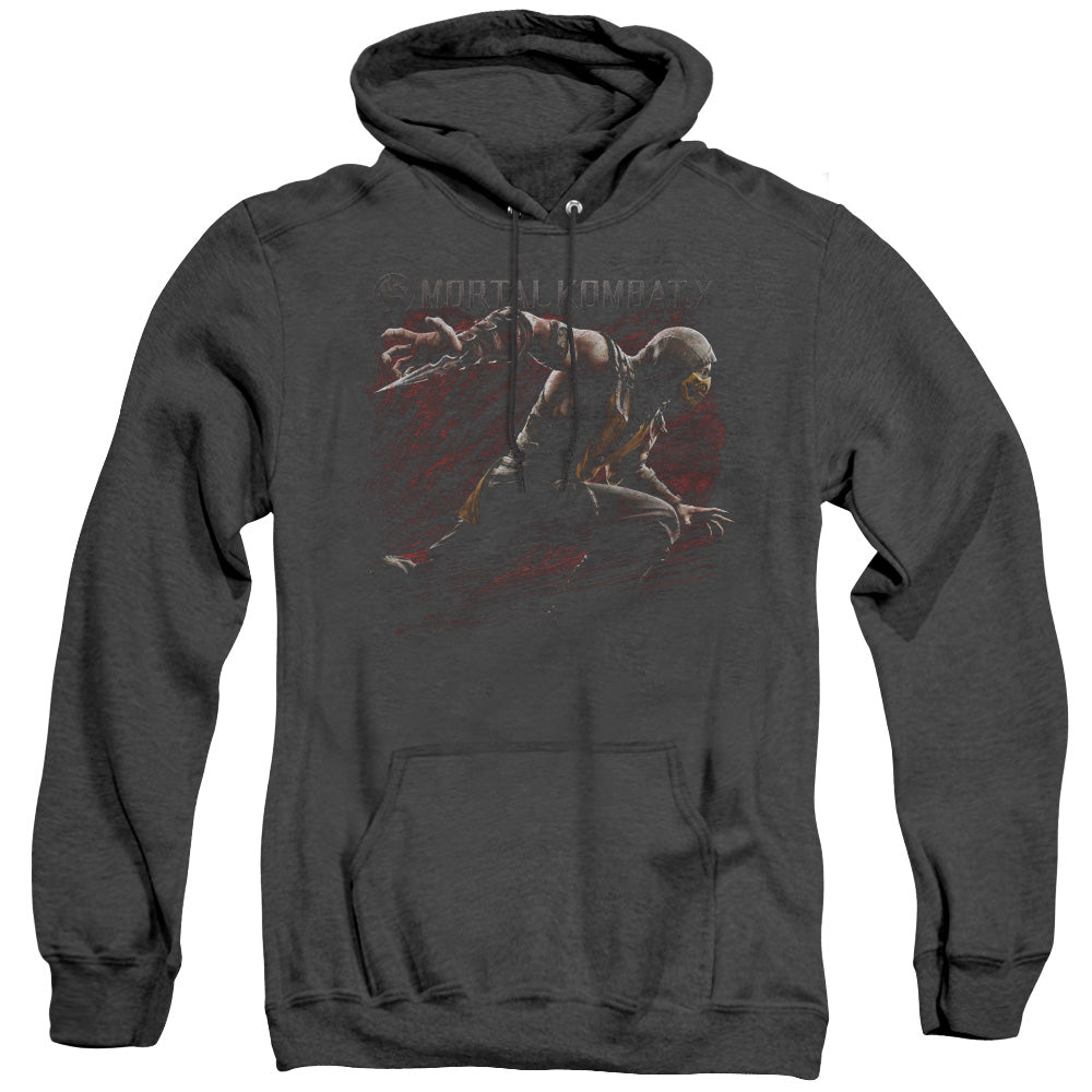 MORTAL KOMBAT X/SCORPION LUNGE - ADULT HEATHER HOODIE - BLACK