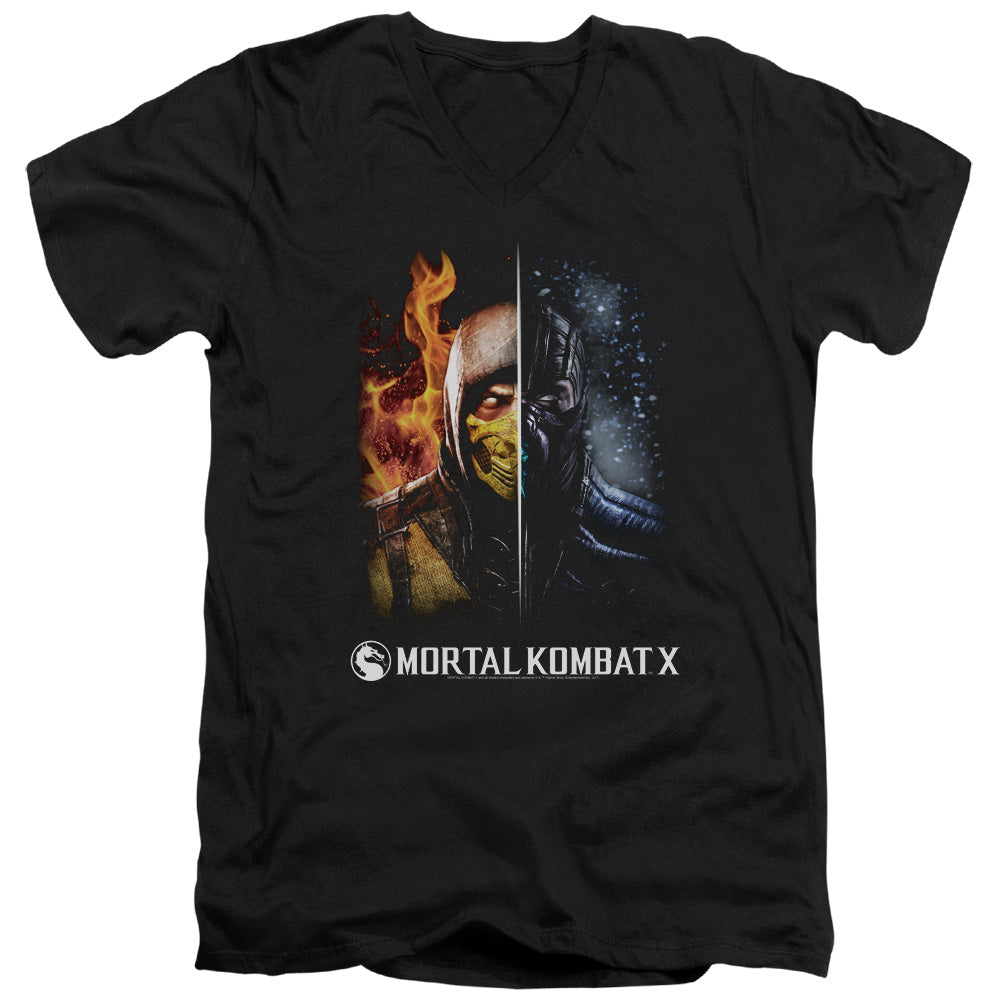 MORTAL KOMBAT/FIRE AND ICE - S/S ADULT V-NECK 30/1 - BLACK