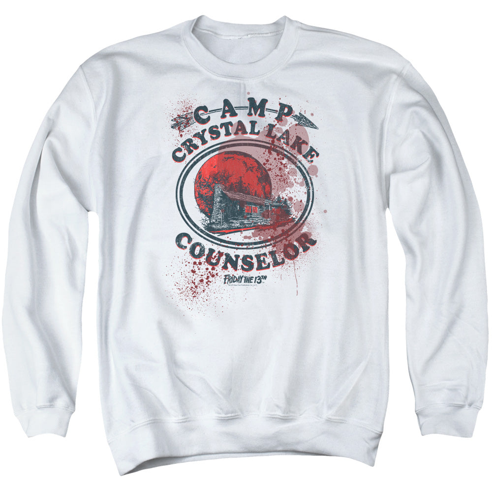 FRIDAY THE 13TH/CAMP COUNSELOR VICTIM - ADULT CREWNECK SWEATSHIRT - WHITE
