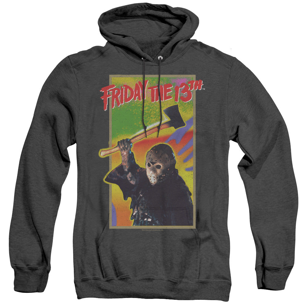 FRIDAY THE 13TH/RETRO GAME - ADULT HEATHER HOODIE - BLACK