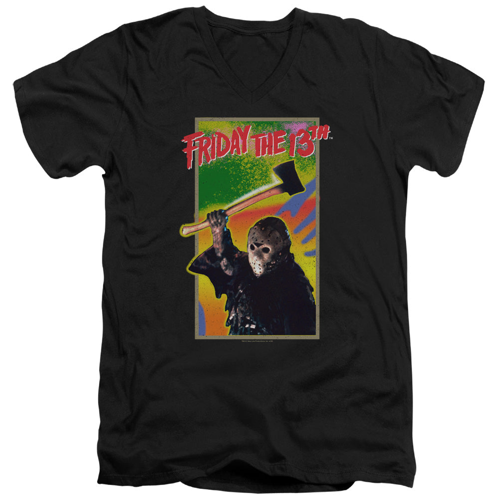 FRIDAY THE 13TH/RETRO GAME - S/S ADULT V-NECK 30/1 - BLACK