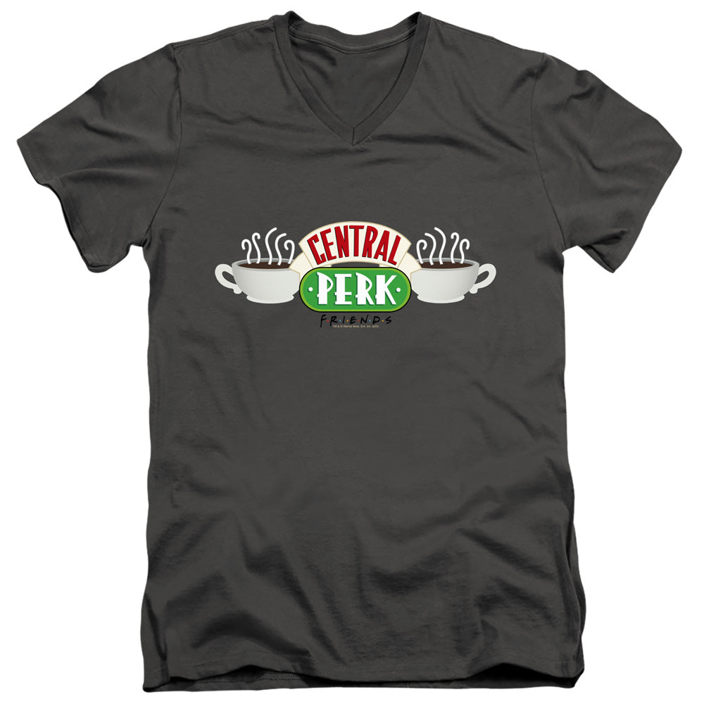 FRIENDS/CENTRAL PERK LOGO - S/S ADULT V-NECK 30/1 - CHARCOAL