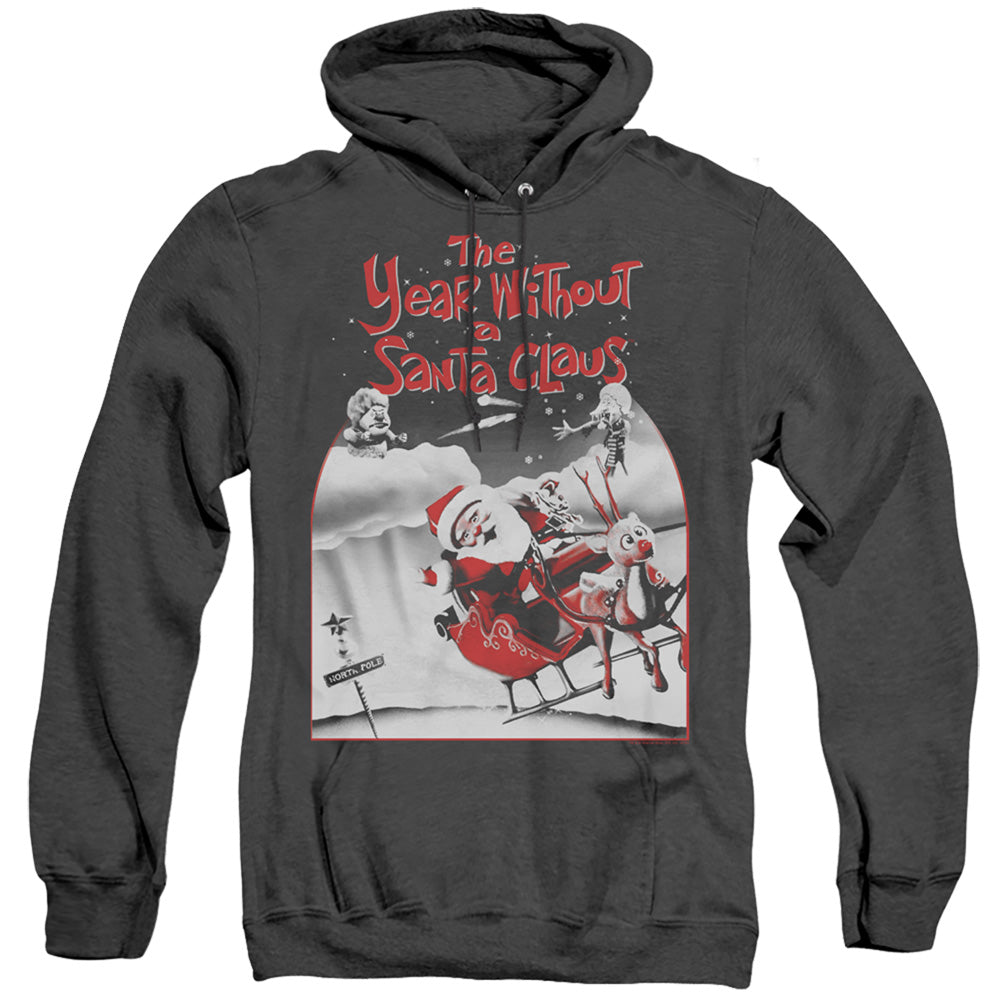 THE YEAR WITHOUT A SANTA CLAUS/SANTA POSTER - ADULT HEATHER HOODIE - BLACK