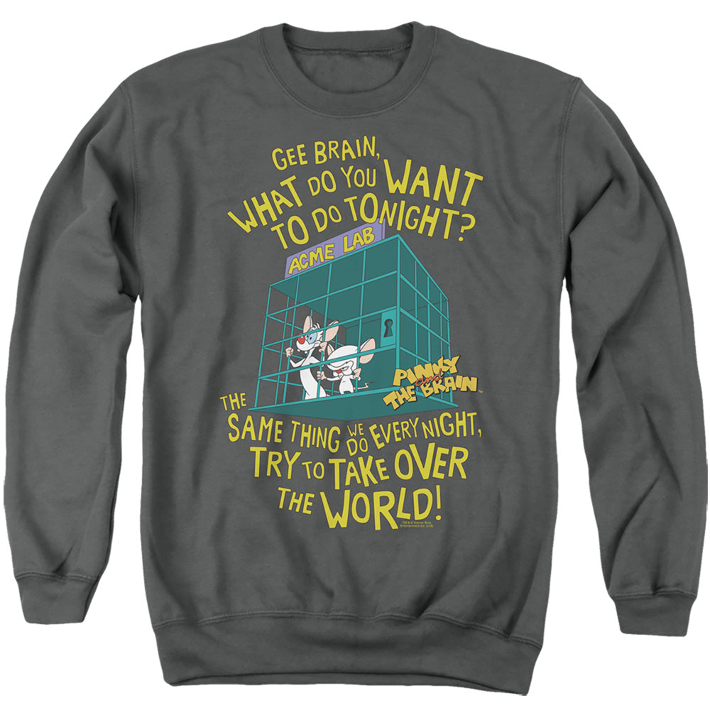 PINKY AND THE BRAIN/THE WORLD - ADULT CREWNECK SWEATSHIRT - CHARCOAL