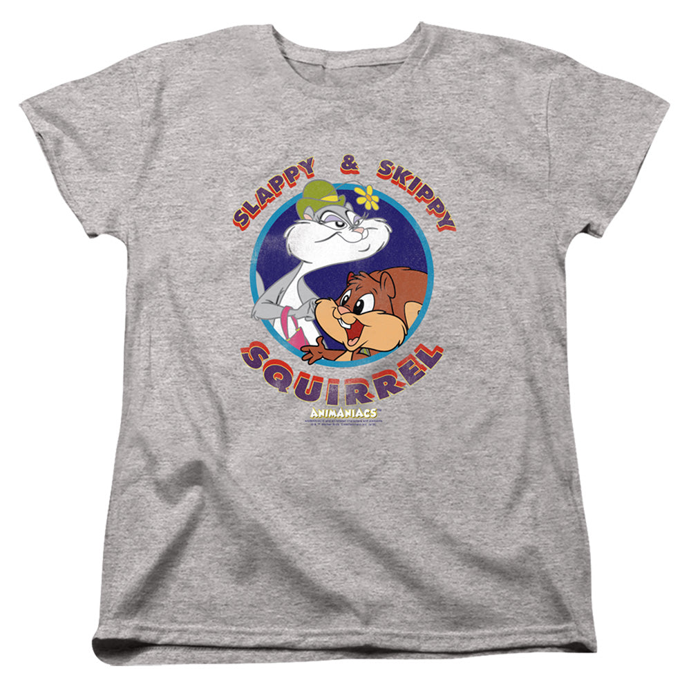 ANIMANIACS/SLAPPY AND SKIPPY SQUIRREL - S/S WOMENS TEE - ATHLETIC HEATHER