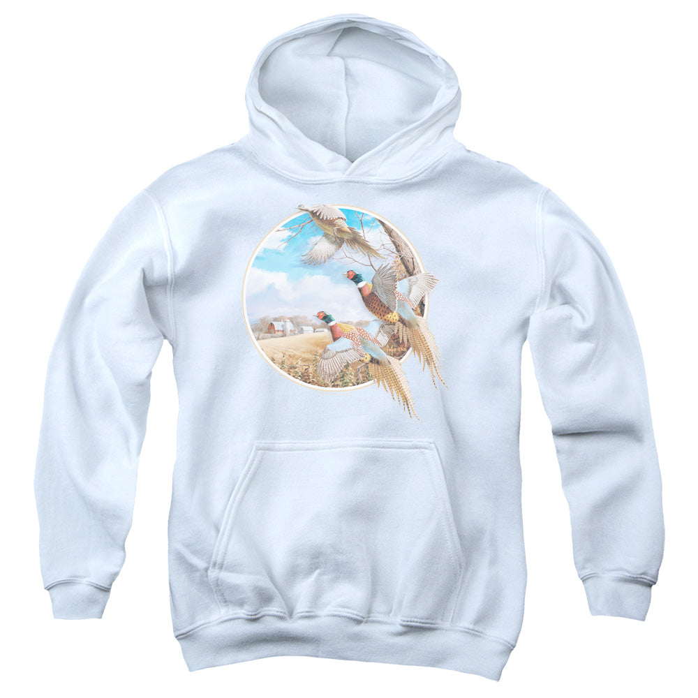 WILDLIFE/OCTOBER MEMORIES PHEASANTS - YOUTH PULLOVER HOODIE - WHITE