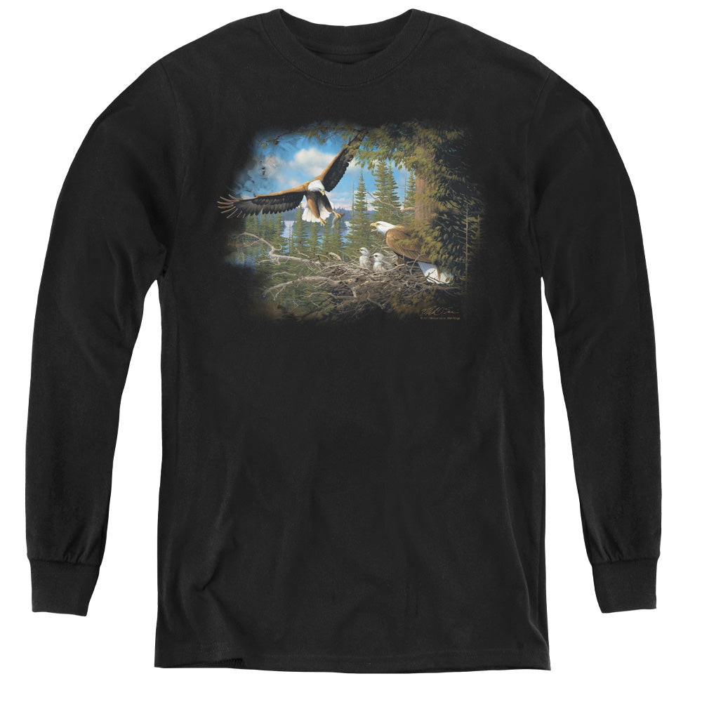 WILDLIFE/SPRING BALD EAGLES - YOUTH LONG SLEEVE TEE - BLACK