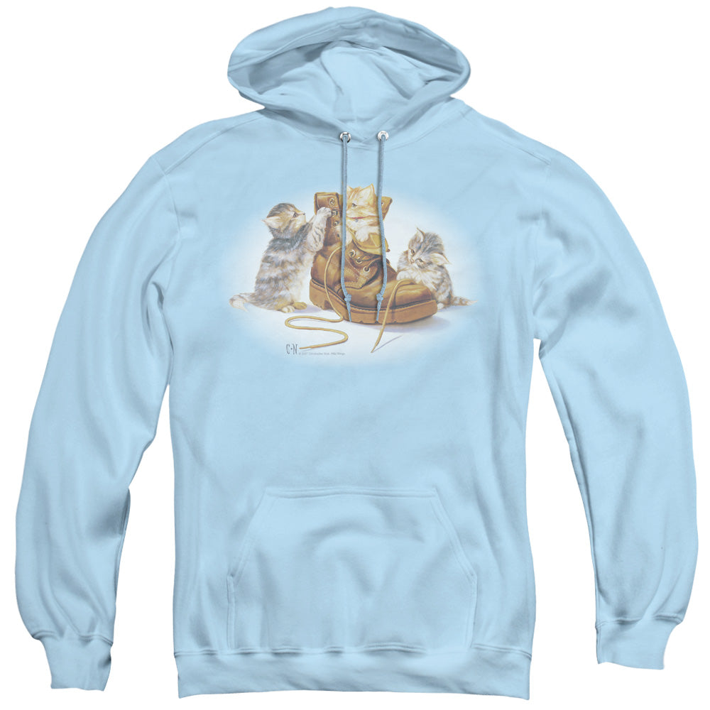 WILDLIFE/PLAYFUL KITTENS - ADULT PULLOVER HOODIE - LIGHT BLUE