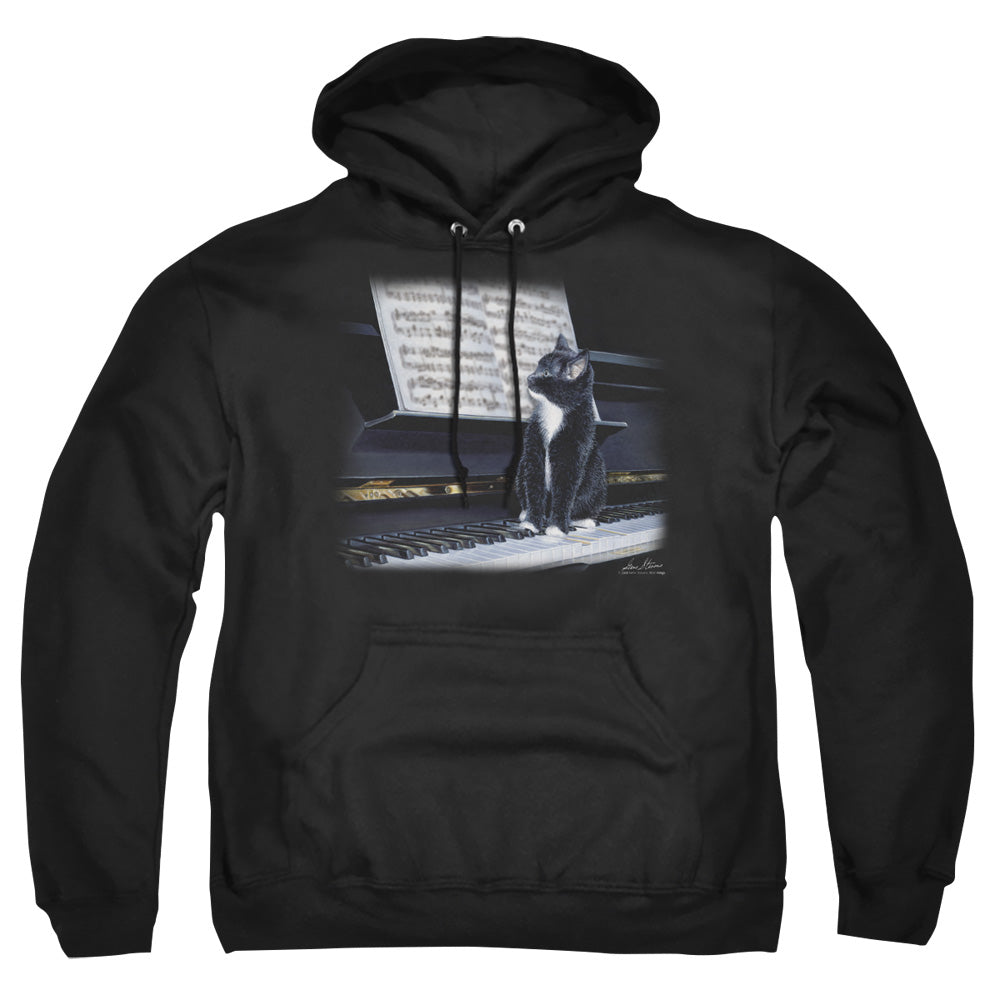 WILDLIFE/KITTEN ON THE KEYS - ADULT PULLOVER HOODIE - BLACK