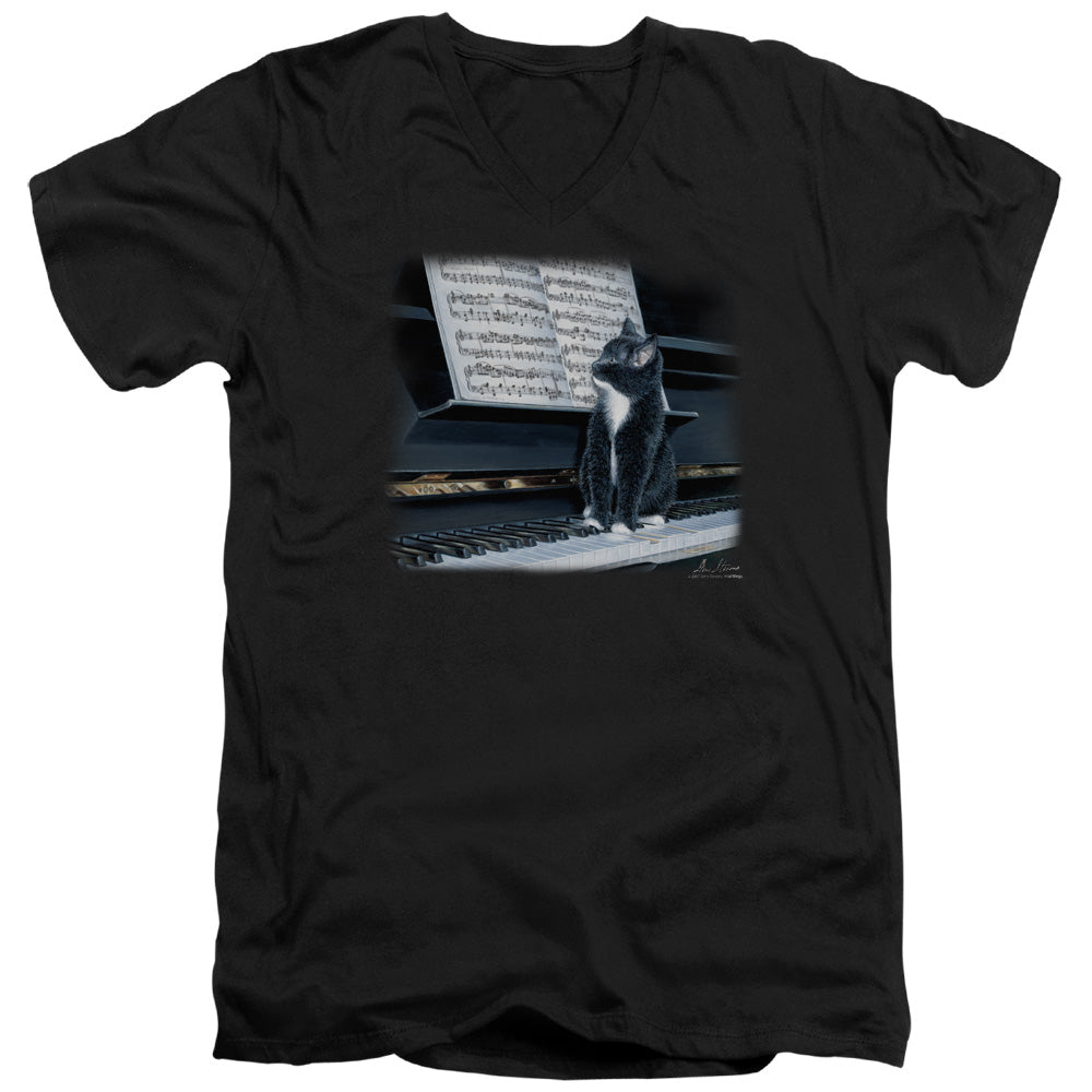 WILDLIFE/KITTEN ON THE KEYS - S/S ADULT V-NECK 30/1 - BLACK