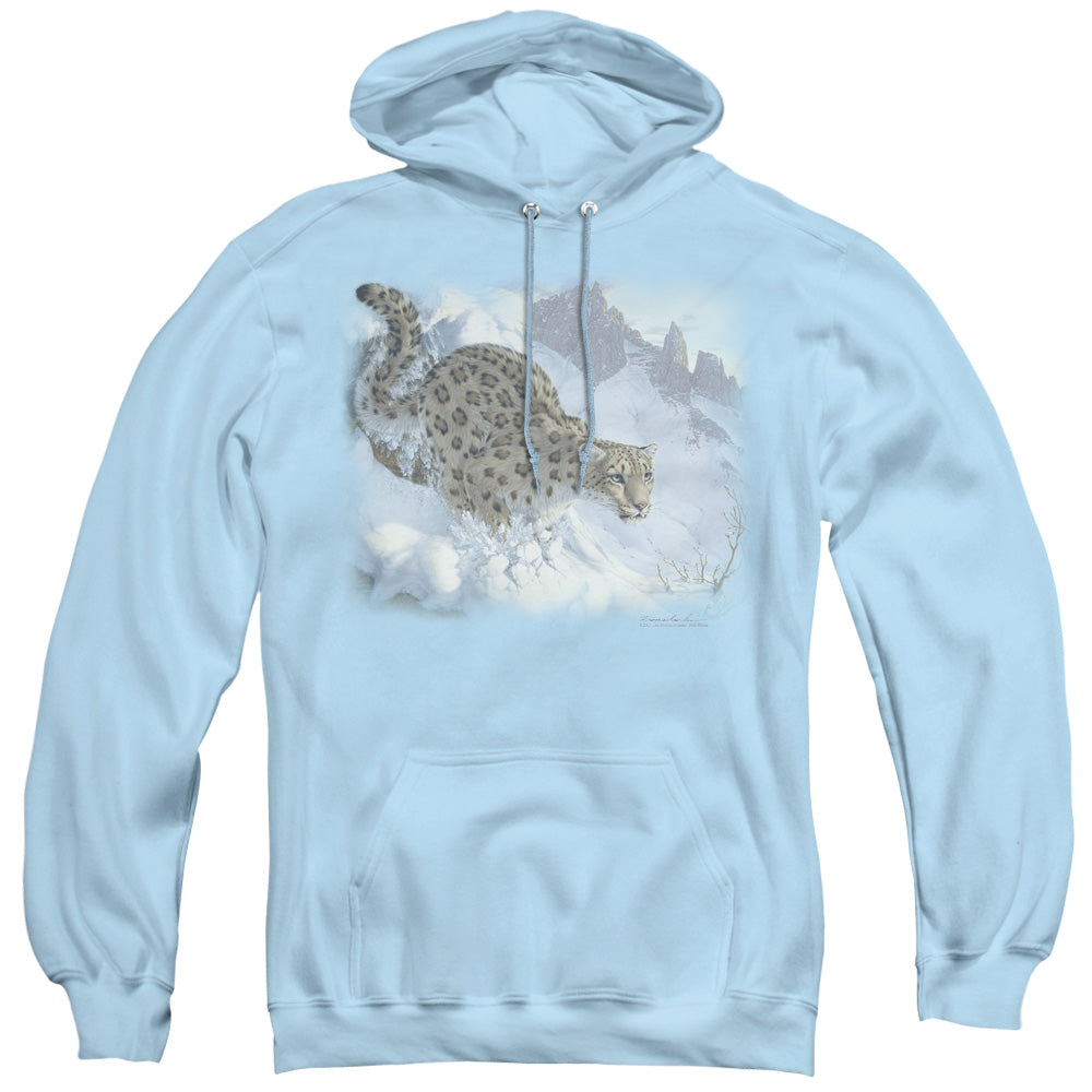WILDLIFE/SNOW LEOPARD - ADULT PULLOVER HOODIE - LIGHT BLUE