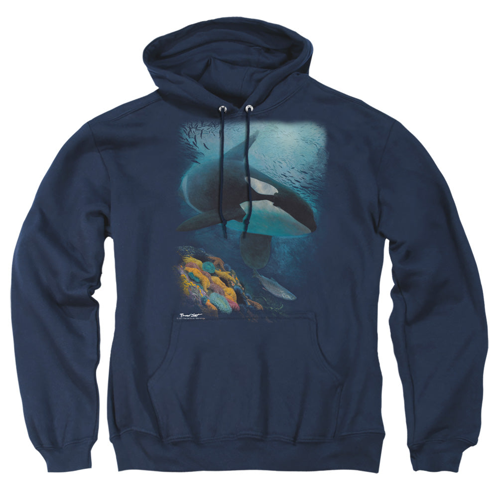 WILDLIFE/SALMON HUNTER ORCA - ADULT PULLOVER HOODIE - NAVY