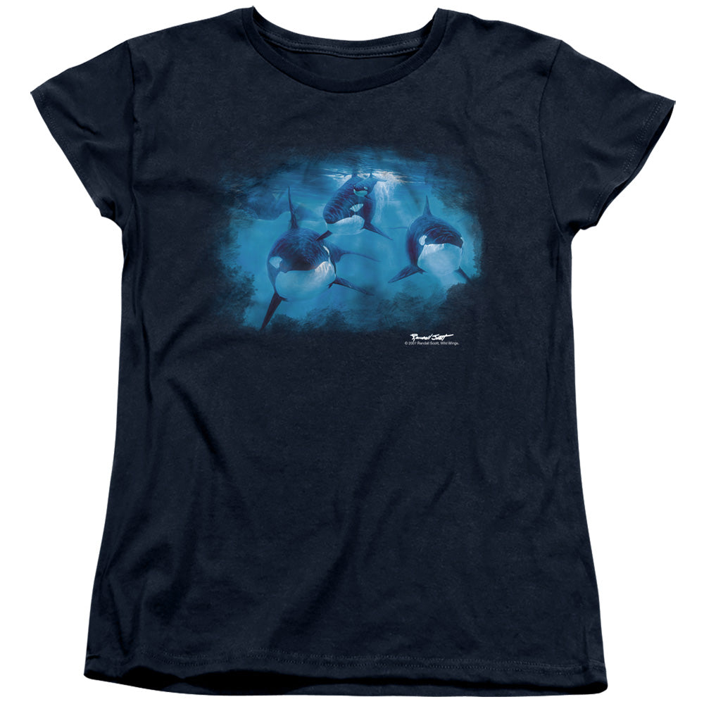 WILDLIFE/POD OF ORCAS - S/S WOMENS TEE - NAVY