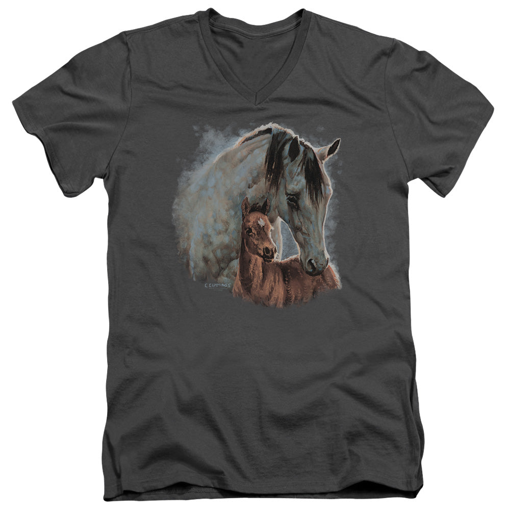 WILD WINGS/PAINTED HORSES - S/S ADULT V-NECK 30/1 - CHARCOAL