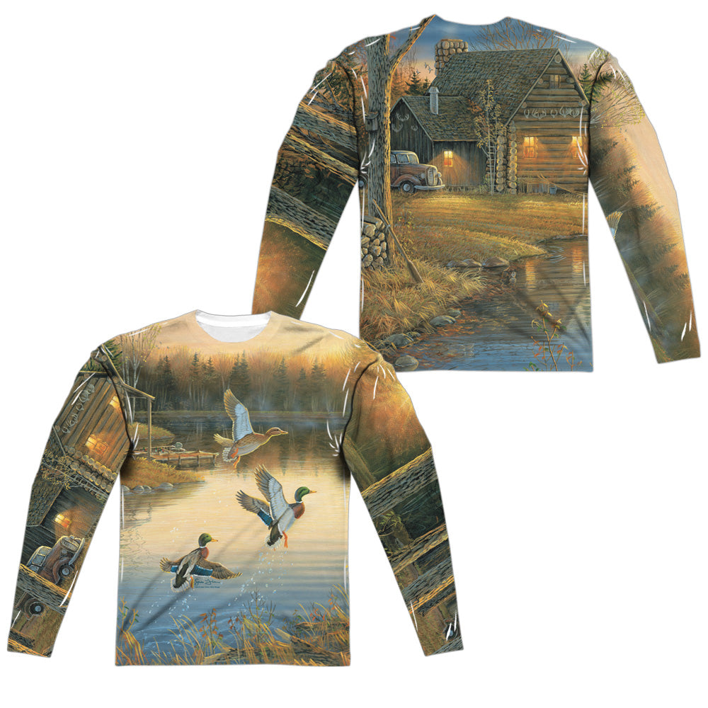 WILD WINGS/DUCKS OVER WATER (FRONT/BACK PRINT) - L/S ADULT POLY CREW  - MULTI
