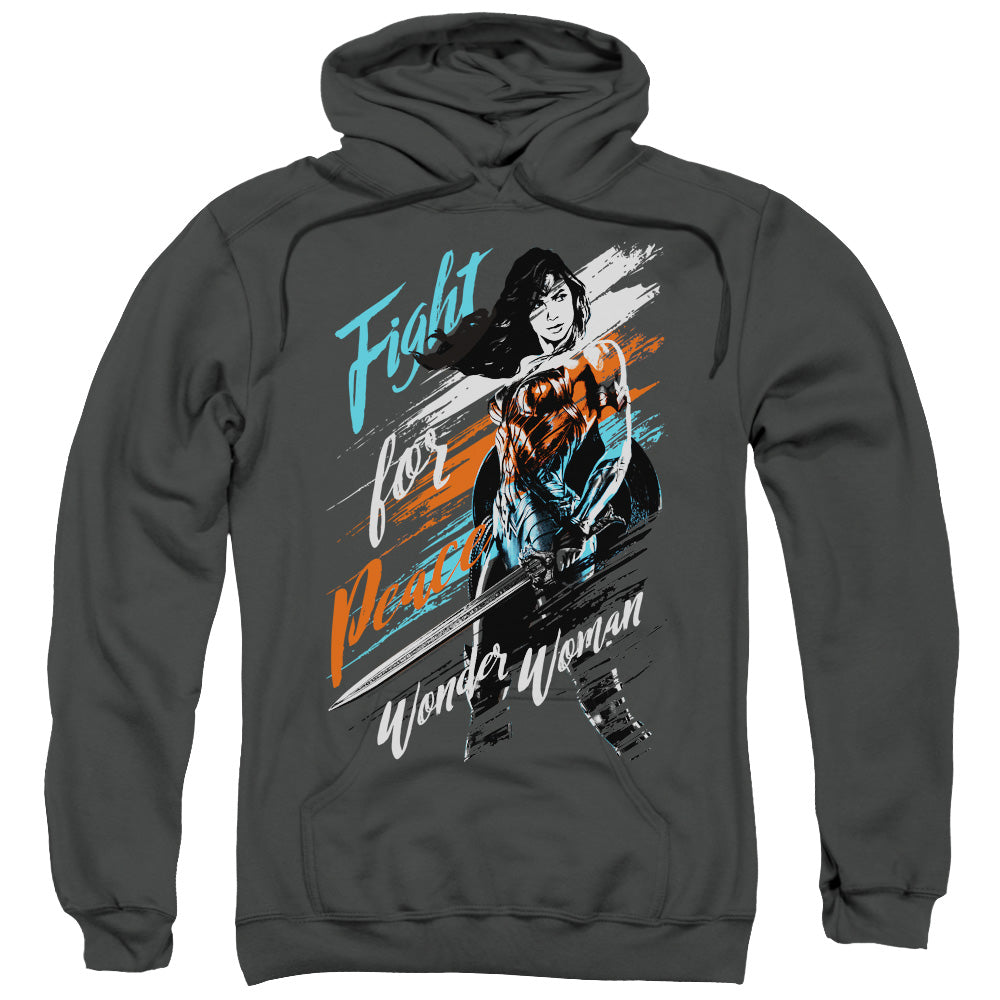WONDER WOMAN MOVIE/FIGHT FOR PEACE - ADULT PULLOVER HOODIE - CHARCOAL