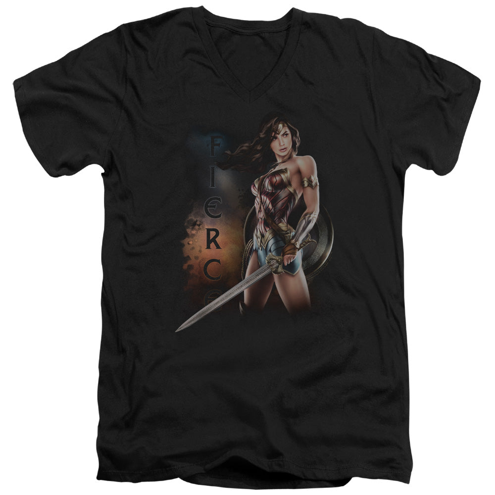 WONDER WOMAN MOVIE/FIERCE - S/S ADULT V-NECK 30/1 - BLACK