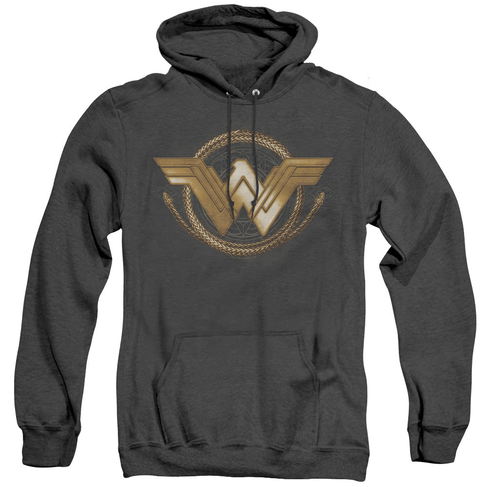 WONDER WOMAN MOVIE/LASSO LOGO - ADULT HEATHER HOODIE - BLACK