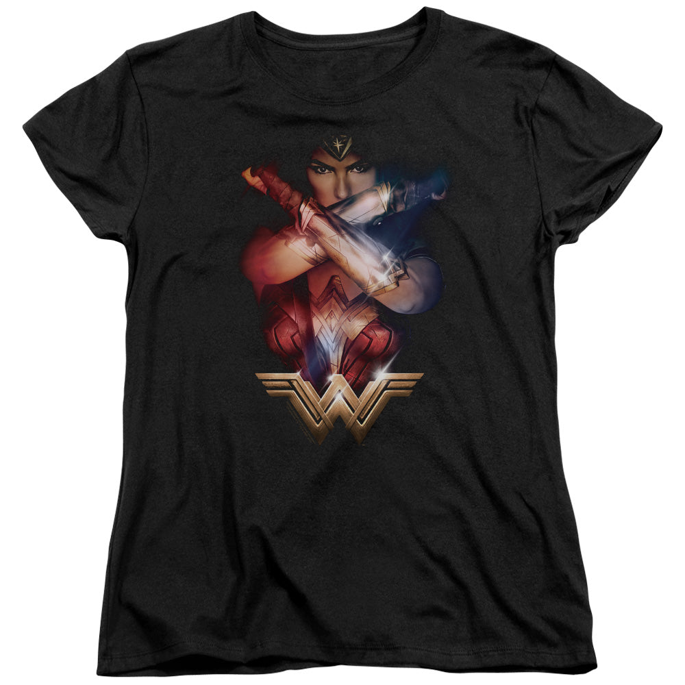 WONDER WOMAN MOVIE/ARMS CROSSED - S/S WOMENS TEE - BLACK