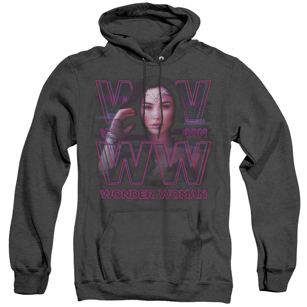 WONDER WOMAN 84/VAPORWAVE WONDER WOMAN - ADULT HEATHER HOODIE - BLACK