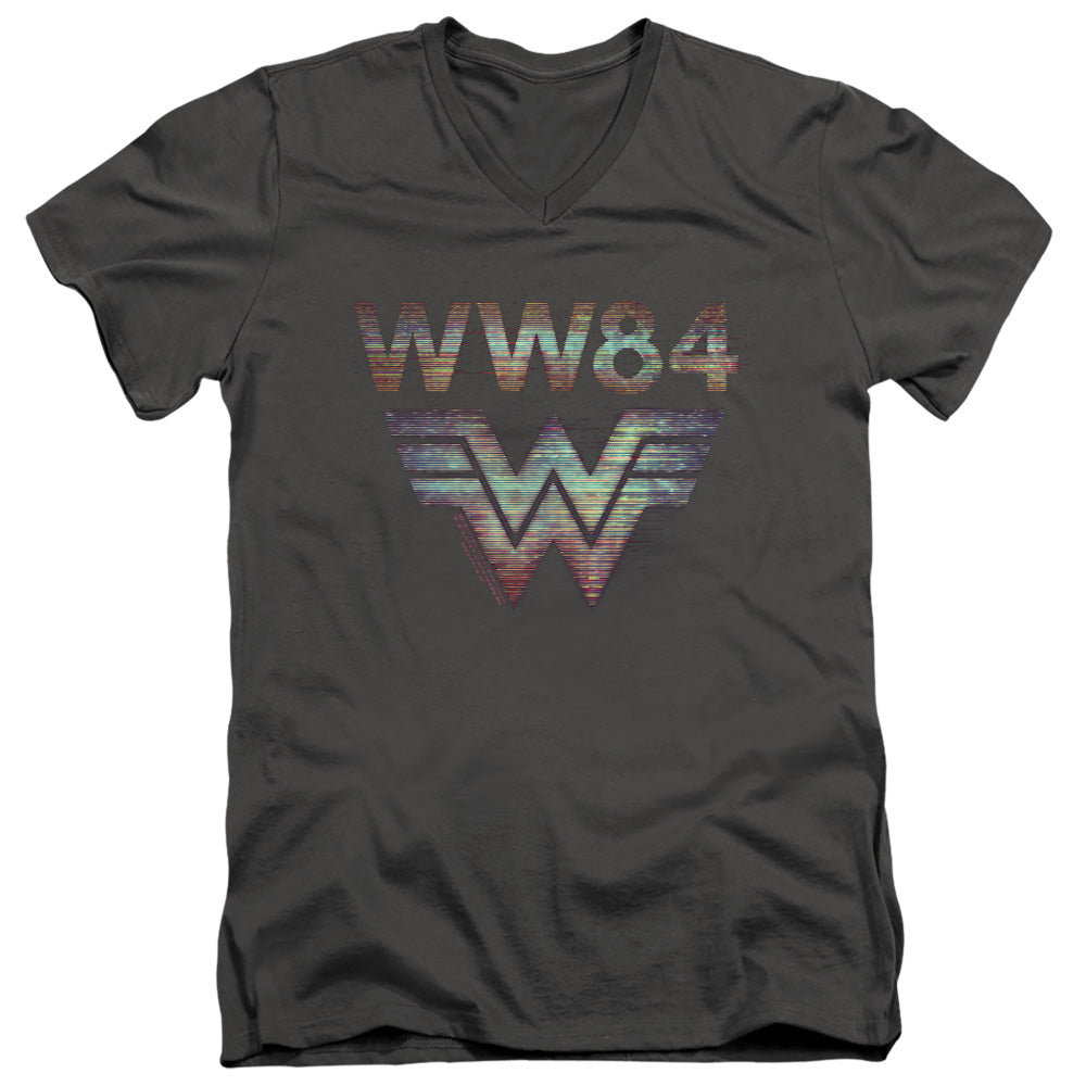 WONDER WOMAN 84/STATIC TV LINES - S/S ADULT V-NECK 30/1 - CHARCOAL