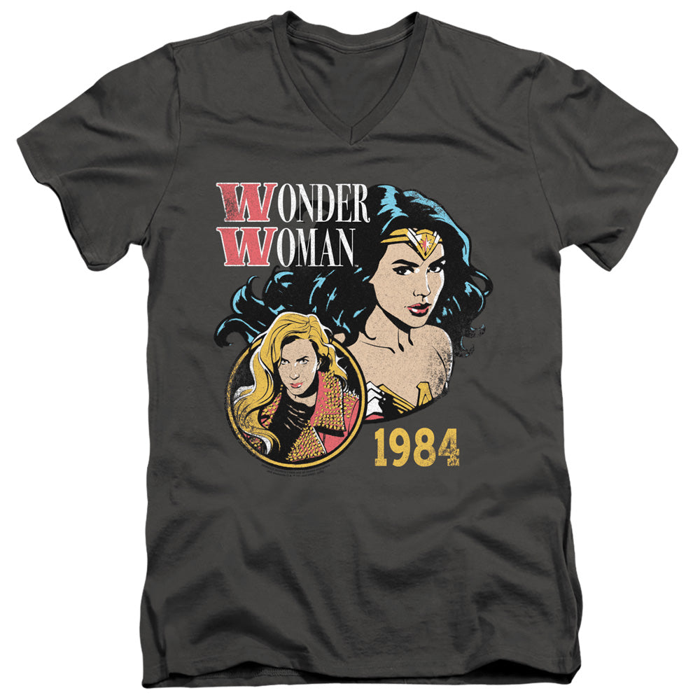 WONDER WOMAN 84/84 RETRO - S/S ADULT V-NECK 30/1 - CHARCOAL