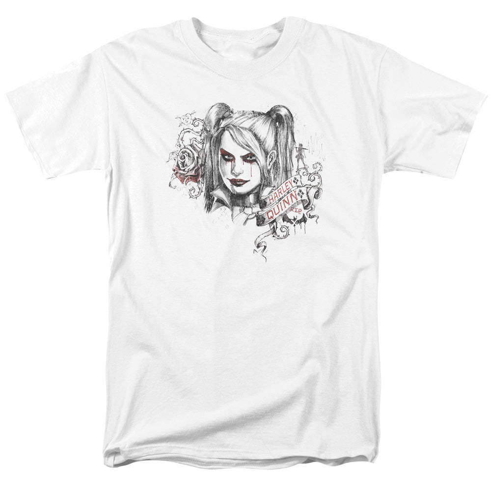 BATMAN ARKHAM KNIGHT/HARLEY QUINN SKETCHY GIRL - S/S ADULT 18/1 - WHITE